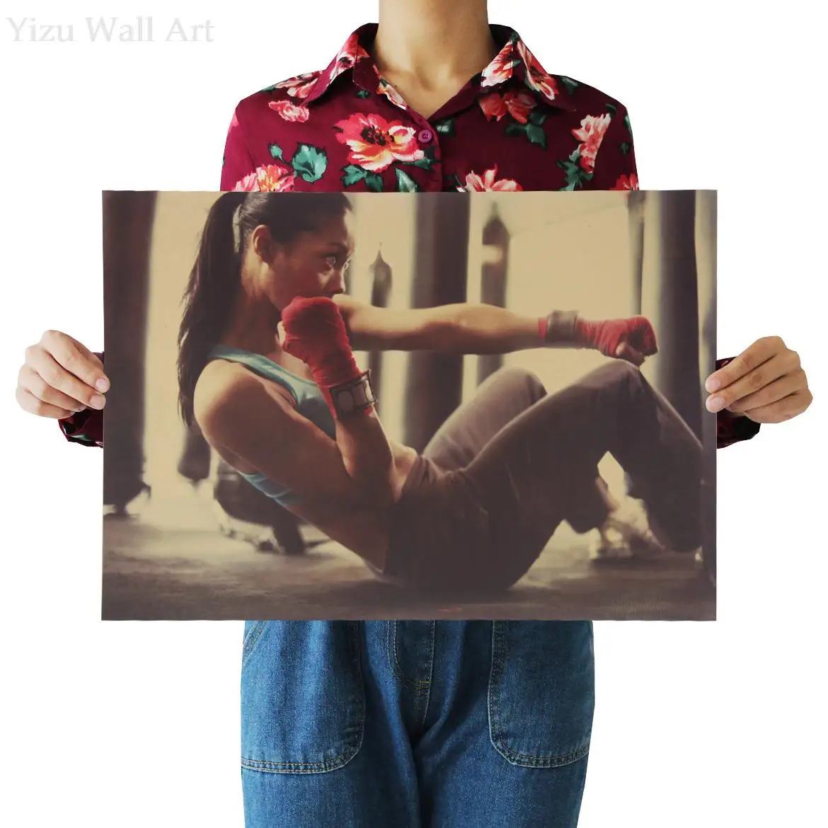 

Boxing Fitness Girl Kraft Paper Poster Figures Aesthetic Cool Motivational Wall Sticker Pictures Prints Room Decoration