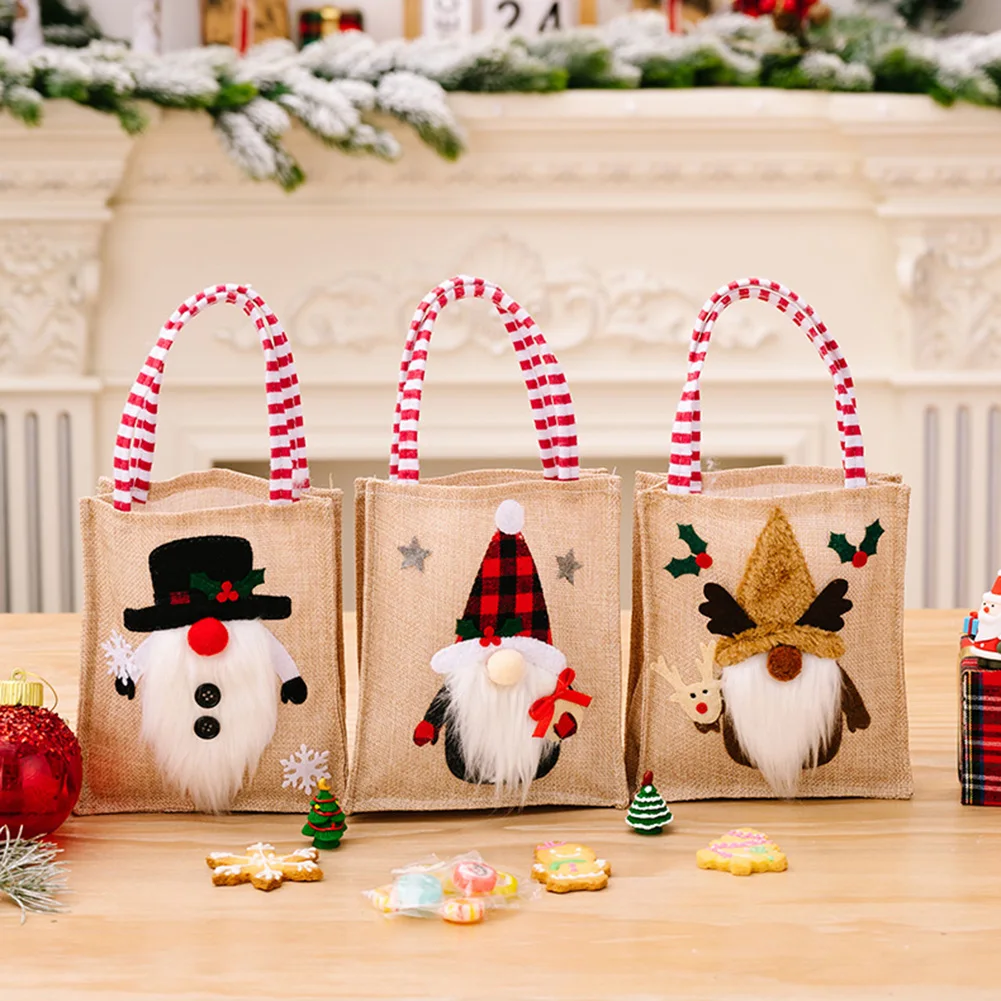 

Рождественское украшение, мешковиная Подарочная сумка, мультяшная сумка из мешковины, многоразовая сумка-тоут с принтом, многофункциональные контейнеры для конфет