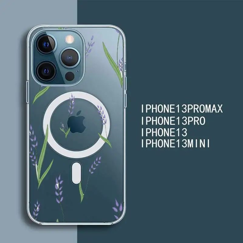 

flower art design Phone Case Transparent Magsafe Magnetic Magnet For iPhone 13 12 11 Pro Max Mini Wireless Charging Cover