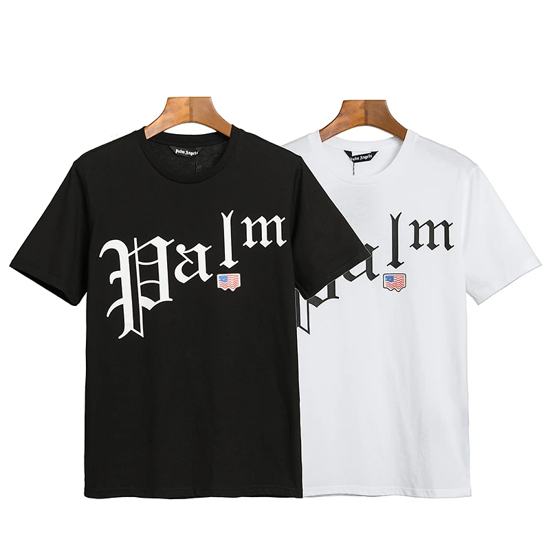 

New Palm Angels 22SS Letter Print Men and Women Couples Pattern Fashion Casual Round Neck Short Sleeve T-shirt Boyfriend Gift