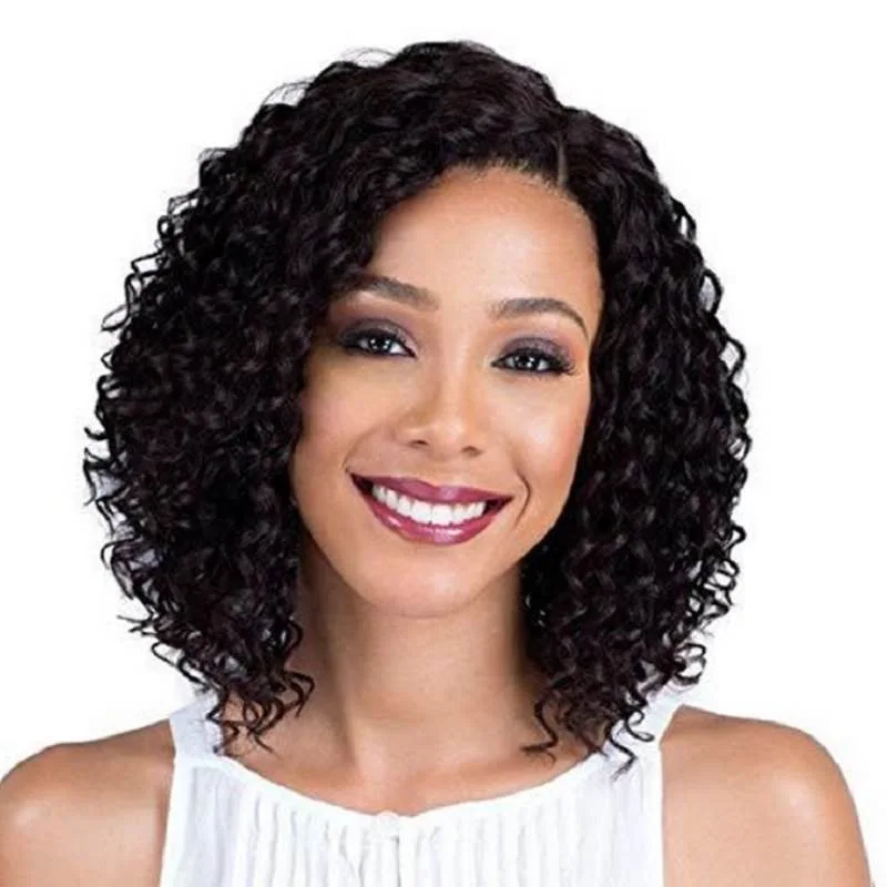 

L Synthetic Curly Wig Female Natural Kinky Afro Wigs for Black Women Dark Brown Hair Curl African American Wig for Woman
