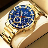 fashion mens watches luxury men sports gold stainless steel quartz wrist watch man business casual leather watch reloj hombre