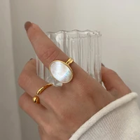 new trendy geometric oval shell opening gold finger rings for women men personality charm fashion party jewelry 2022