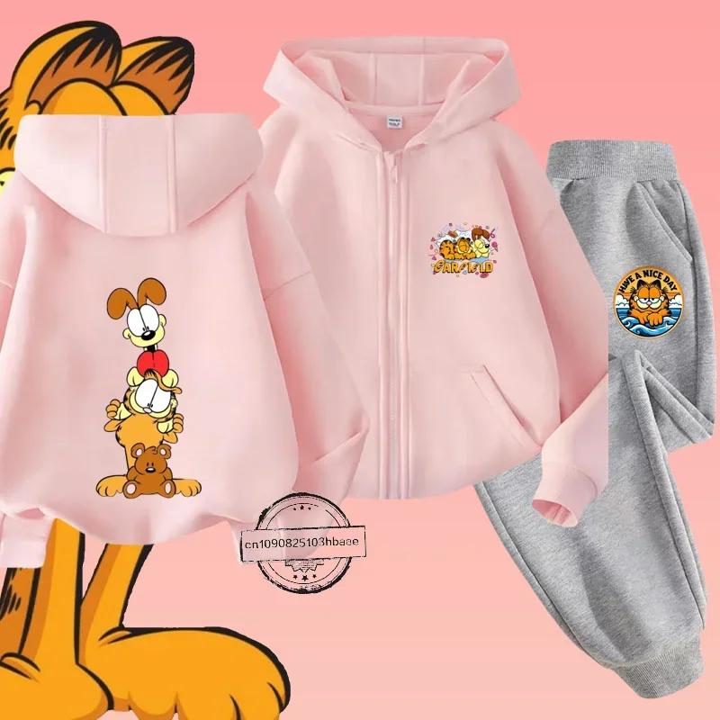 Детский комплект рубашек Garfiel на молнии с мультяшным аниме принтом осень/зима