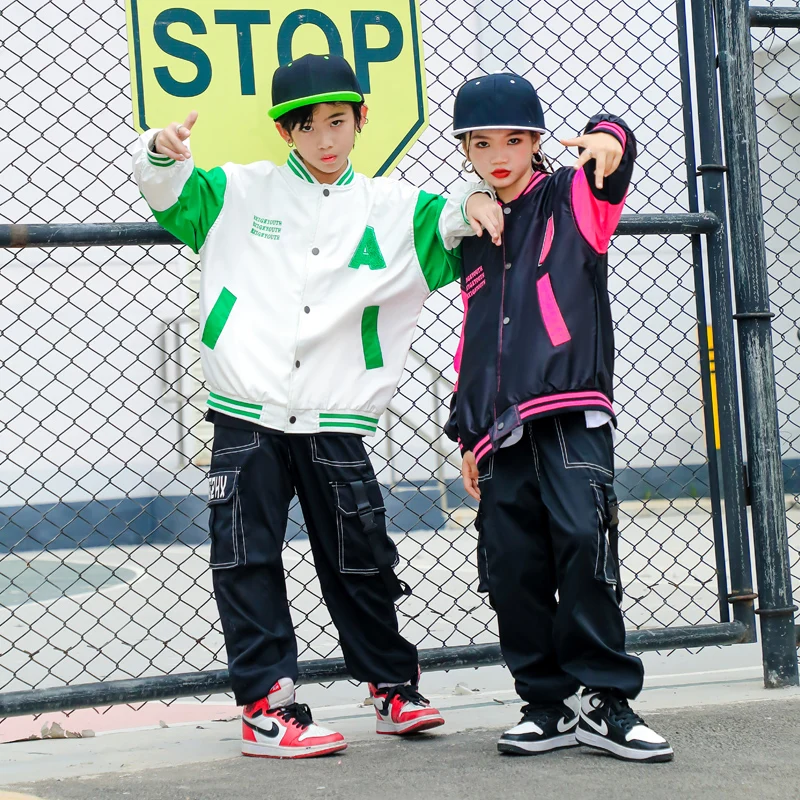 

Детская одежда для выступлений в стиле хип-хоп, куртка оверсайз, топы, повседневные брюки-карго для девочек и мальчиков, костюм для джазовых танцев, комплект одежды