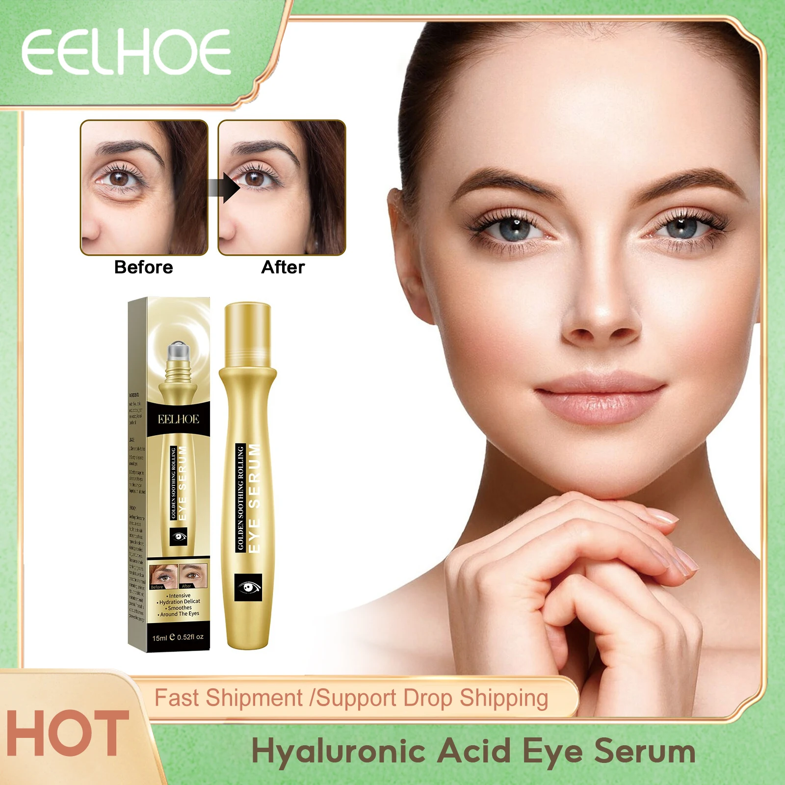 

Hyaluronic Acid Eye Serum Fade Dark Circles Skin Rejuvenation Firming Improve Eye Bags Eye Roller Massage Moisturizing Essence