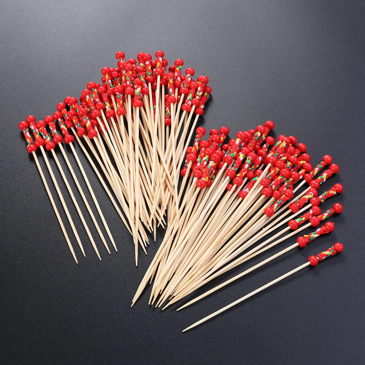 

Food Picks Cocktail Fruit Appetizer Drink Picks Sticks Disposable Wood Toothpicks Party Supplies (About 100pcs, Double Red