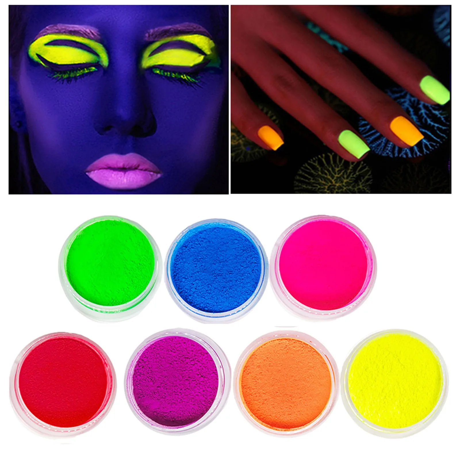 

Серия 7 цветов флуоресцентной цветной пудры в пудровой коробке набор окрашенных теней для век