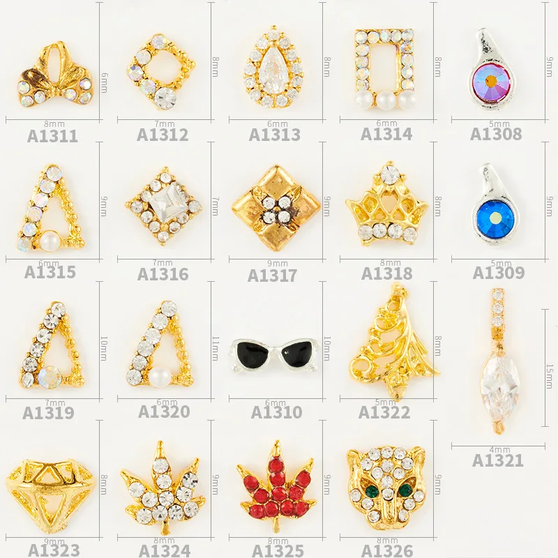 

tifcojew New Nail Art Jewelry Alloy Diamond Triangle Frame Metal Nail Jewelry Maple Leaf Diamond Nail Art Drill