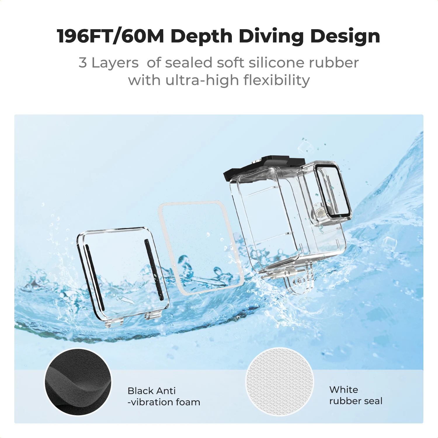 Фото Водонепроницаемый чехол K&F Concept 60 м/196 футов для GoPro Hero 13, черный защитный корпус для подводного дайвинга для Go Pro 12/11/10/9, черный №5