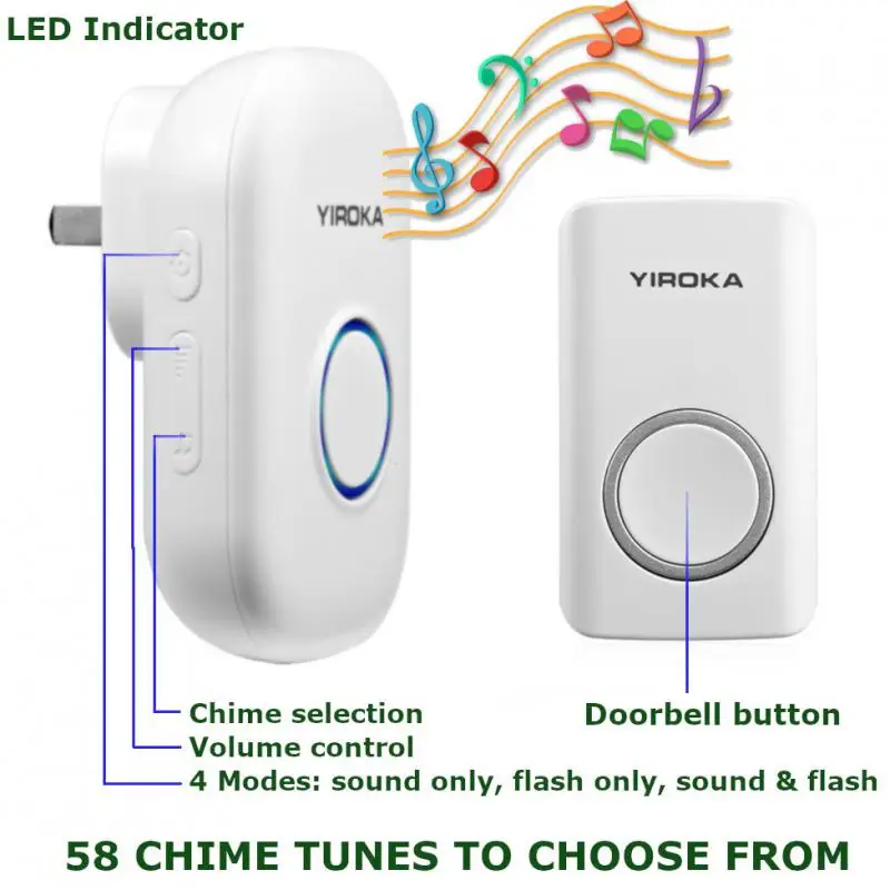 

Self Power Waterproof Wireless Doorbell Kit Door Chime With PIR Plug-in Receiver 58 Melodies CD Quality Sound Welcome House