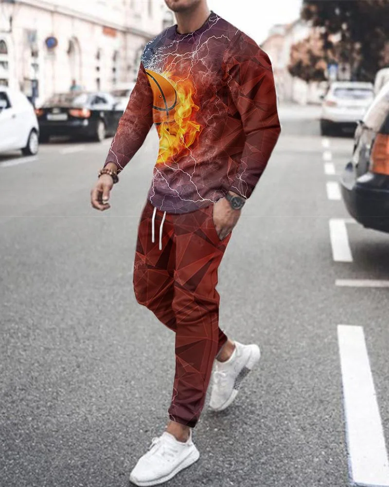 New Basketball 3D Printed Tracksuit Men's Set Fashion Leisure High Quality Sports Jogging Long Sleeve T-shirt+Pants 2 Piece Set