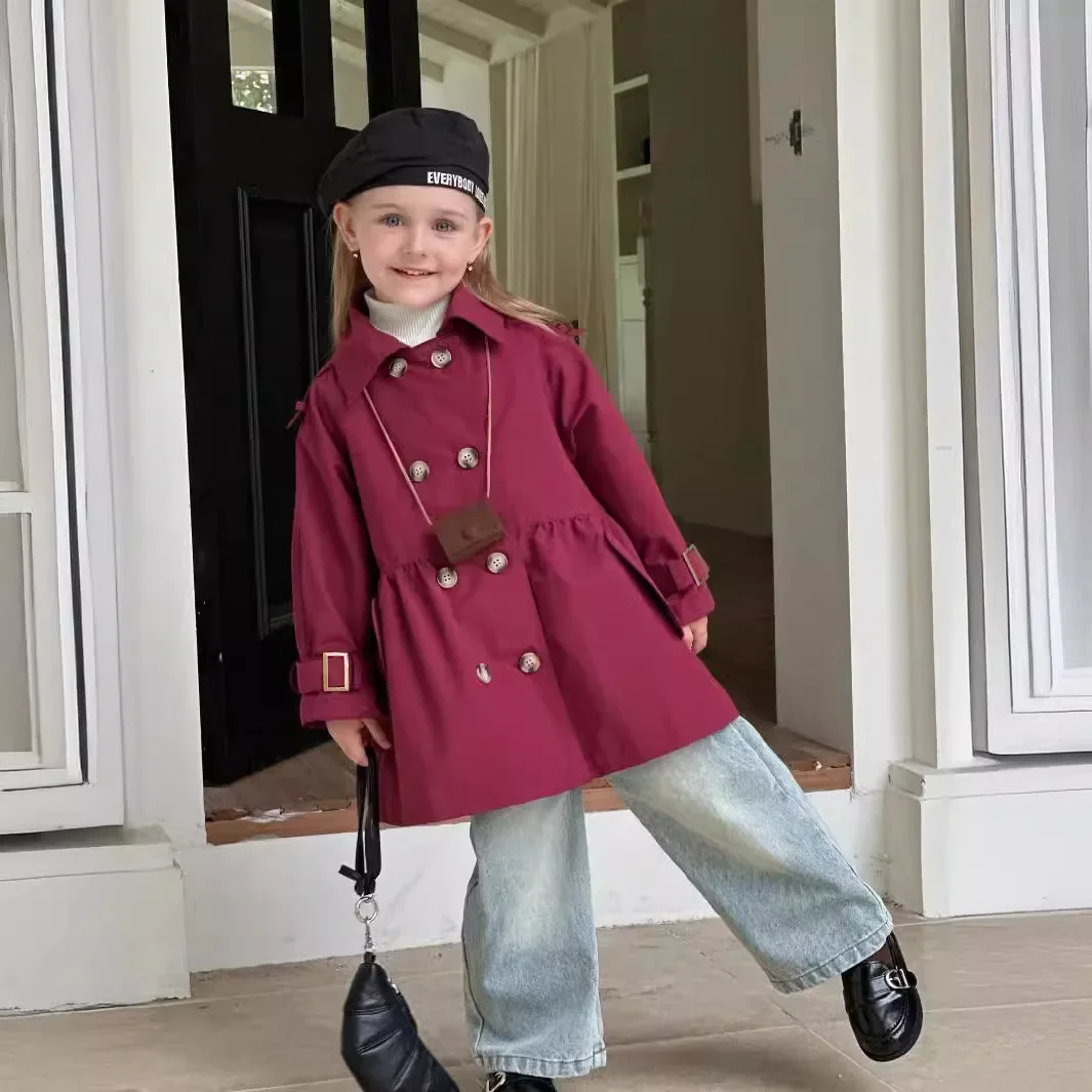 Тренч для девочек модное ощущение новинка однотонное Свободное пальто средней