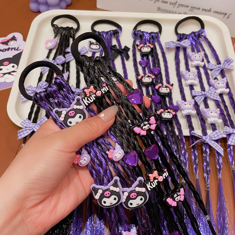 Милый мультяшный аниме Kuromi фиолетовая коса синтетические волосы лошадиный Хвост