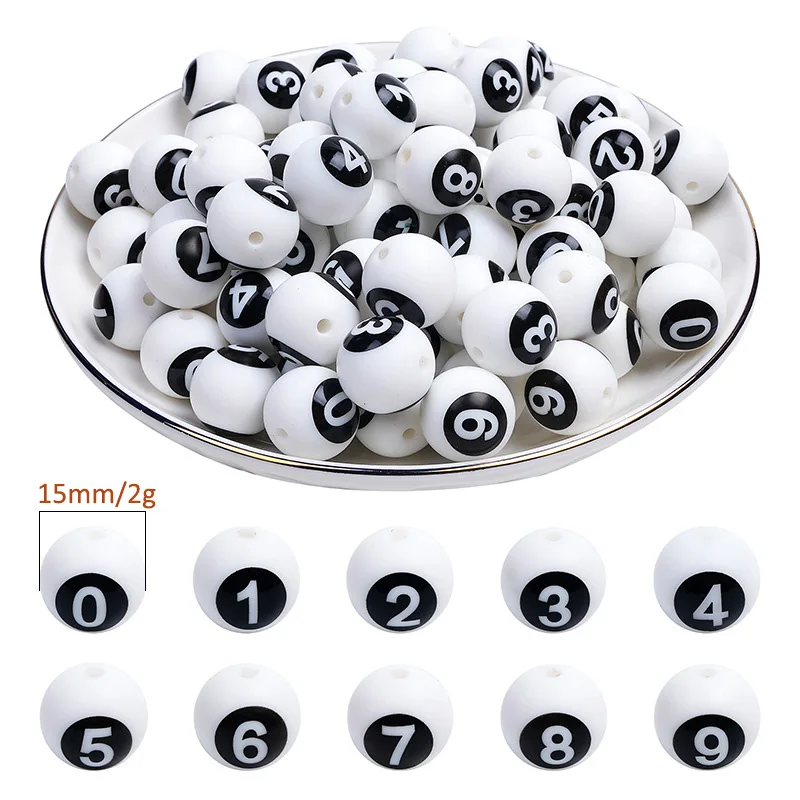 

15mm 15PC/lot Baby DIY Silicone Digital Beads Baby DIY Pacifier Chain Necklaces Accessories Safe Nursing Chewing Kawaii Gifts