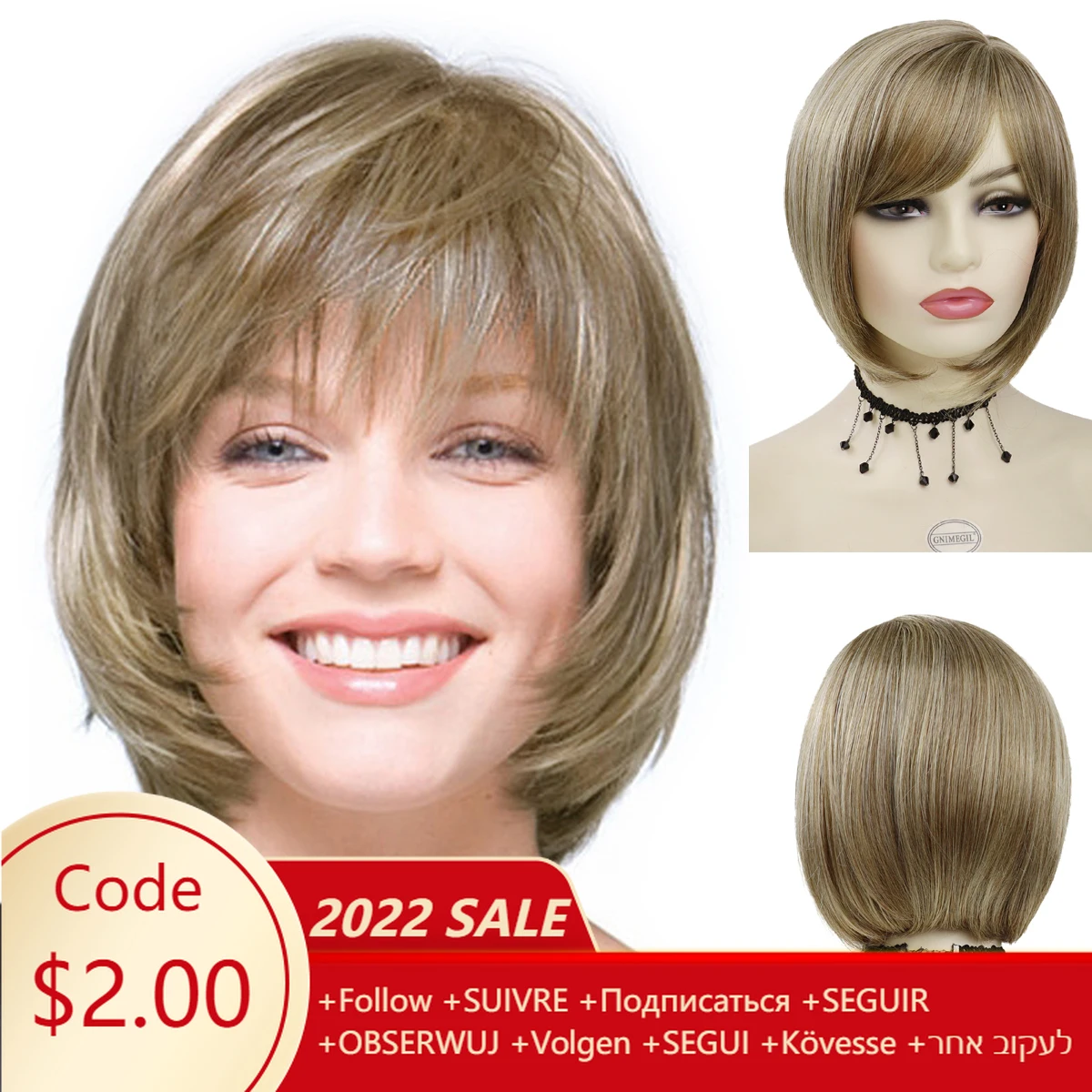 Синтетический короткий светлый парик GNIMEGIL с челкой для белых женщин прически боб