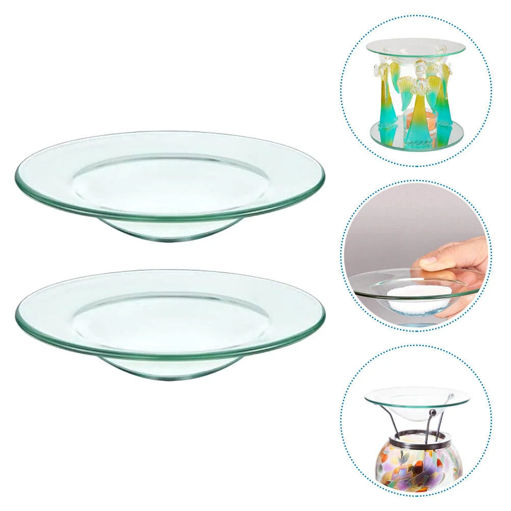 

2 Pcs Glass Oil Heat Dish Round Tray Aromatherapy Storage Plate Circle Wax Warmer Melt Lamp Essential Saucer