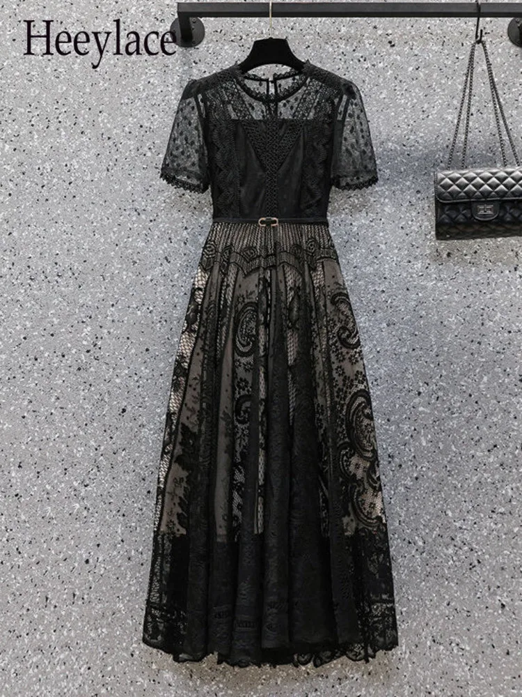 

Женские Летние черные кружевные лоскутные длинные платья 2022 женские вечерние платья с высокой талией для вечеринок женские платья