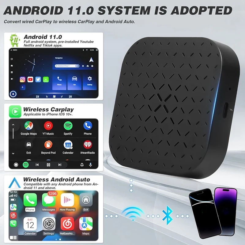 

Беспроводной адаптер Carplay, Волшебная коробка, 5 ГГц Wi-Fi и 5,1 BT, подходит для 2017 + проводных автомобилей Carplay, долговечный Plug And Play