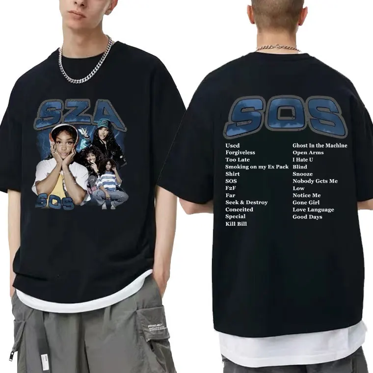 

Singer SZA Music Album SOS Print T-shirt Short Sleeve Men Fashion T Shirt Male Streetwear Unisex Hip Hop Rock Tees Tops Fan Gift