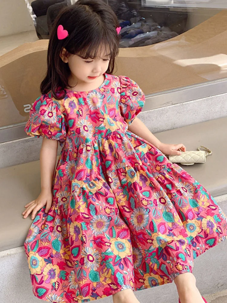 

Юбка для девочек, платье с павлиньими цветами, юбка принцессы с коротким рукавом, летнее платье, новая детская одежда, платье женское