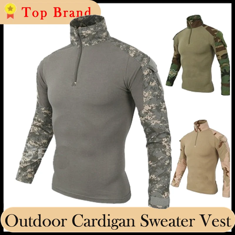 

Combat Men T-shirt Military Combat Shirts Stand-up Collar Long Sleeve Tactical Coat 1/4 Zip Outdoor Hiking Hunting Vest