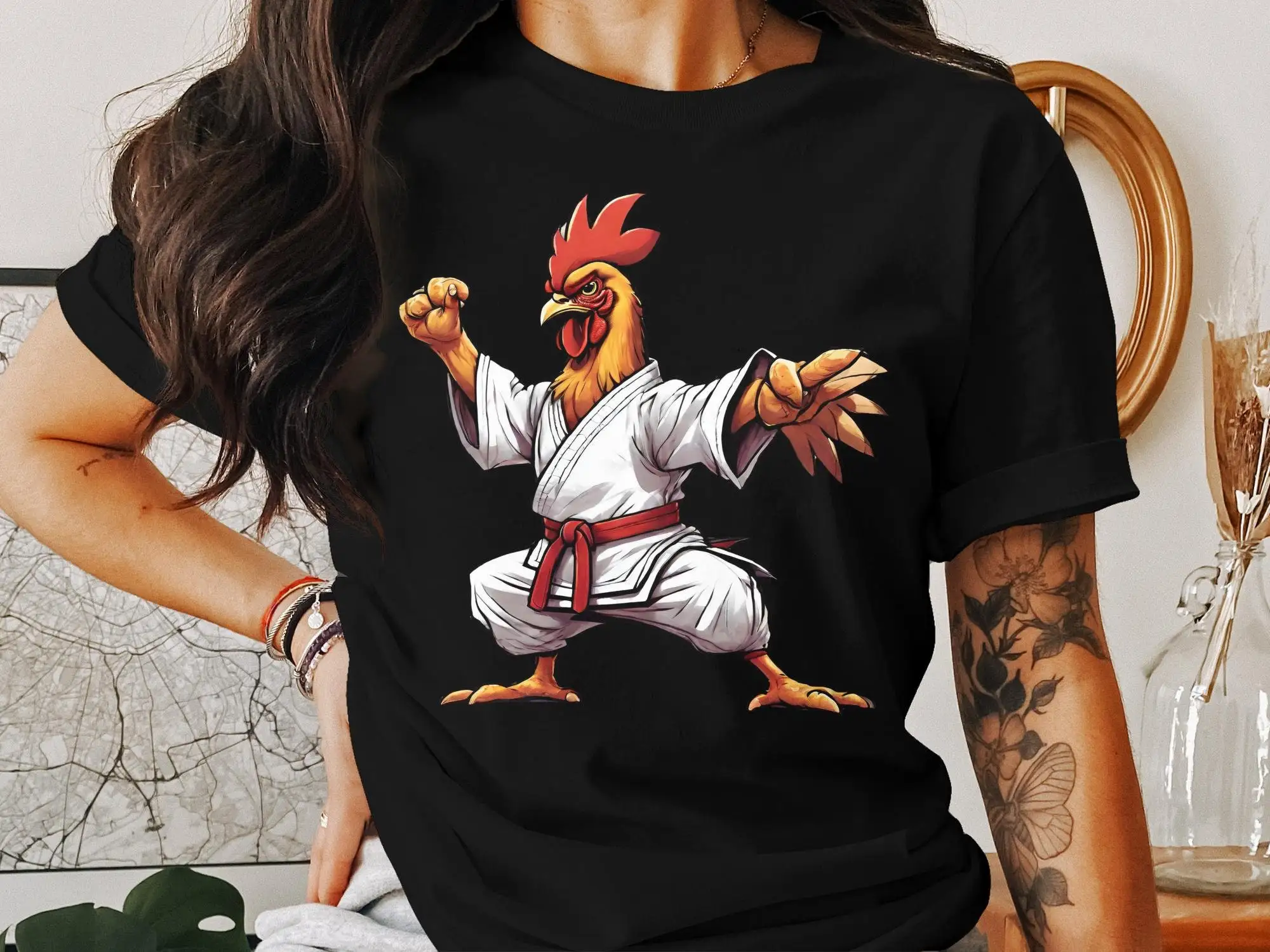 Футболка для карате тхэквондо дзюдо курица петух рубашка боевые искусства