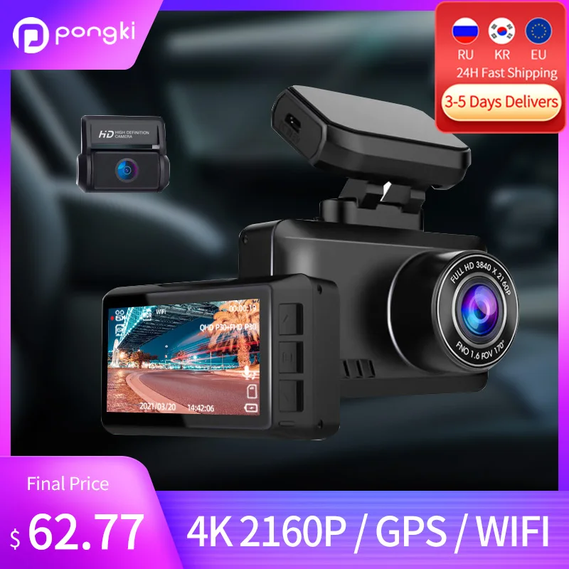 

Pongki M63 Dash Cam 4K Ultra HD GPS DUAL LENS 3840*2160P Track Car DVR Gesture APP Super WIFI Camera Night Vision Video Recorder