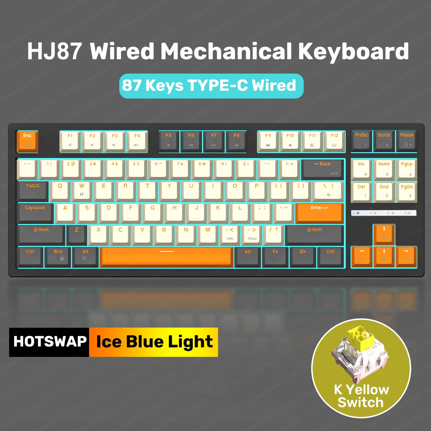 

Проводная Механическая клавиатура HJ87, 87 клавиш, Type-C, с подсветкой