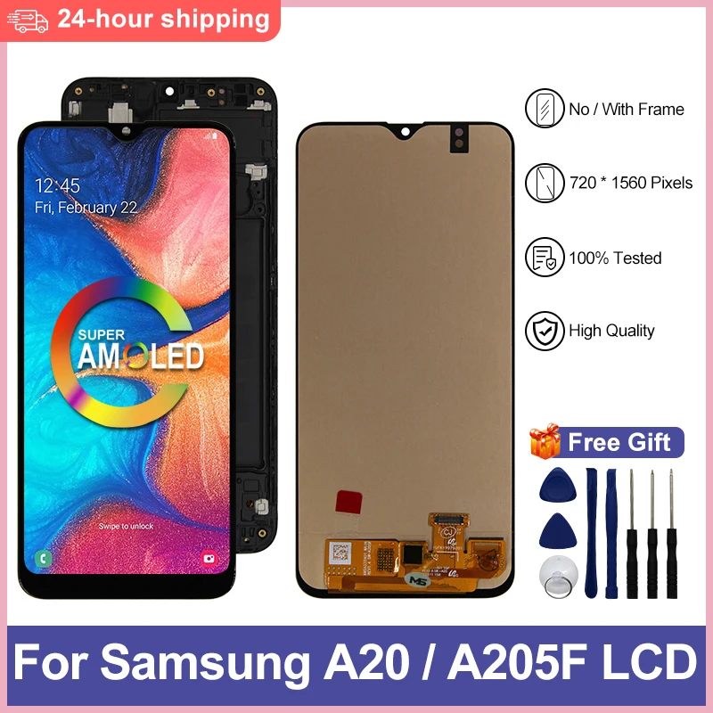 Super AMOLED для Samsung A20 A205 SM-A205F ЖК-дисплей сенсорный экран Запасные части Galaxy A205F