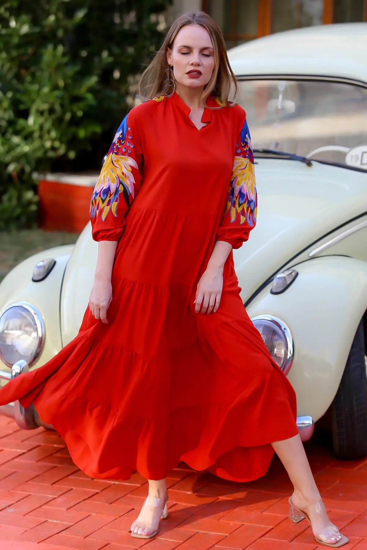 

Женское длинное Тканое платье с вышивкой, M10160000EL94639