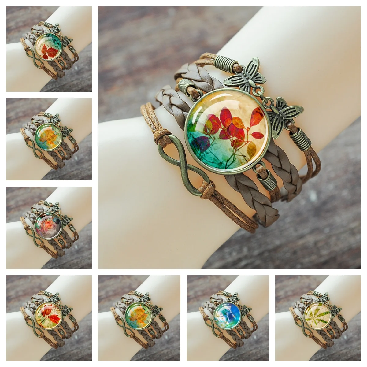 Коричневый многослойный Плетеный Кожаный Браслет из сериала опавшие листья