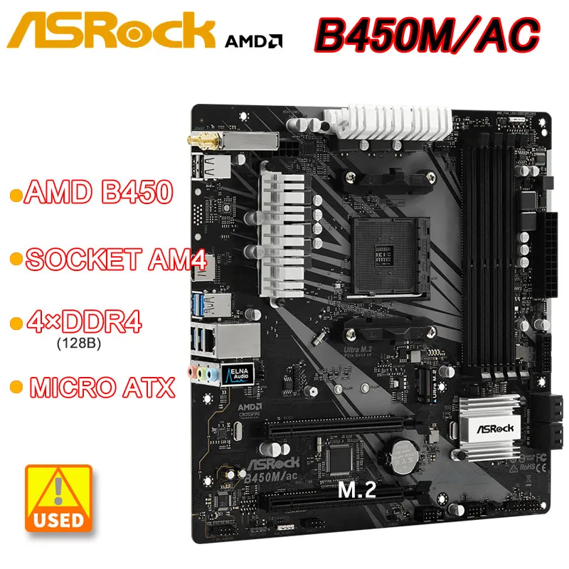 B450M B450 Motherboard ASRock B450M/AC Motherboard AMD AM4 4xDDR4 128GB M.2 SATA3 HDMI USB 3.2 Micro ATX For Ryzen 5 5600 cpu