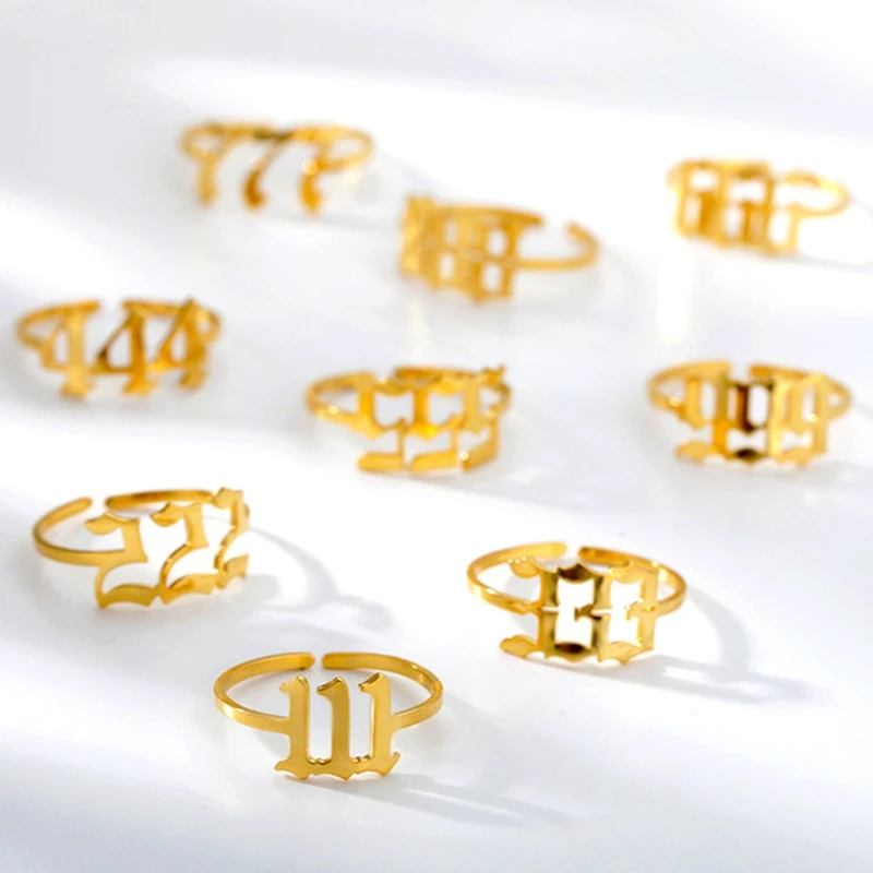 

Trendy Adjustable Angel Number Rings Gold Silver Color Stainless Steel Jewelry For Women Men