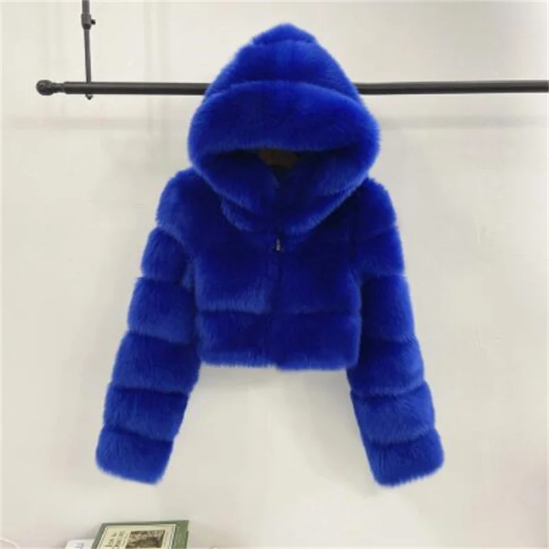Patchwork fox fur jackets women short coats hooded faux fur clothes long sleeve pink black brown silver blue green spring winter