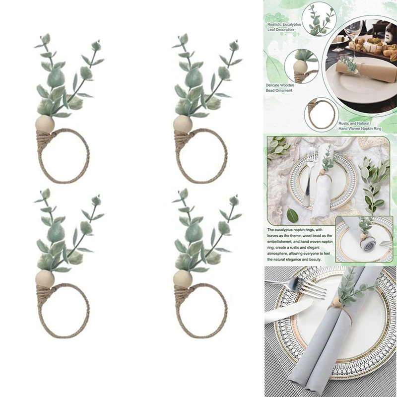 

Napkin Rings Rustic Eucalyptus Wooden Napkin Rings Boho Leaf Wood Bead Farmhouse Napkin Ring Holder