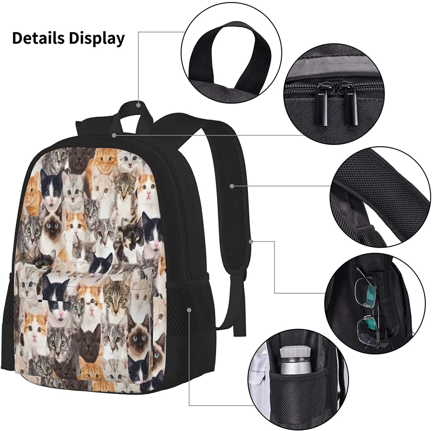 Kids School Backpack Cats Schoolbag Travel Bag Casual Daypack Lunch Bag Pencil Case for Boys Teens Girls 3pcs Sets