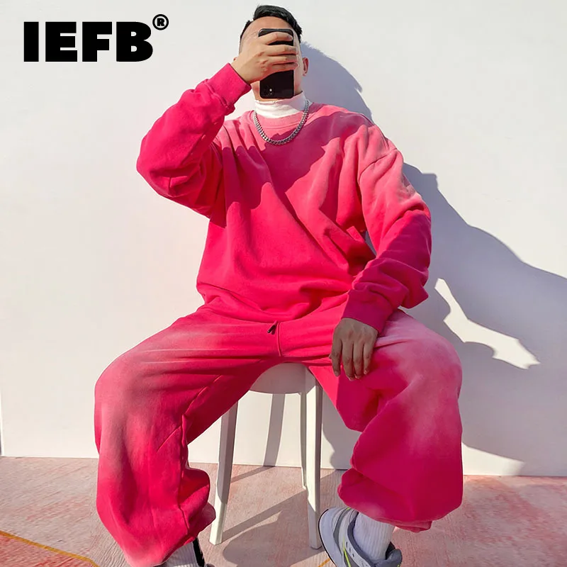 IEFB American Style Fashion Male Casual Set Gradient Color Pullover Sweatshirt Straight Pants Sport Two-piece 2022 Autumn 9A6350