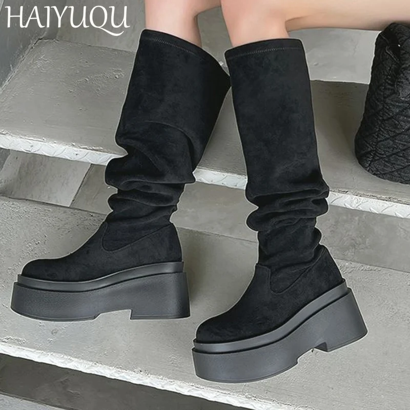 Женские замшевые ботинки на высоком каблуке дизайнерские модные повседневные