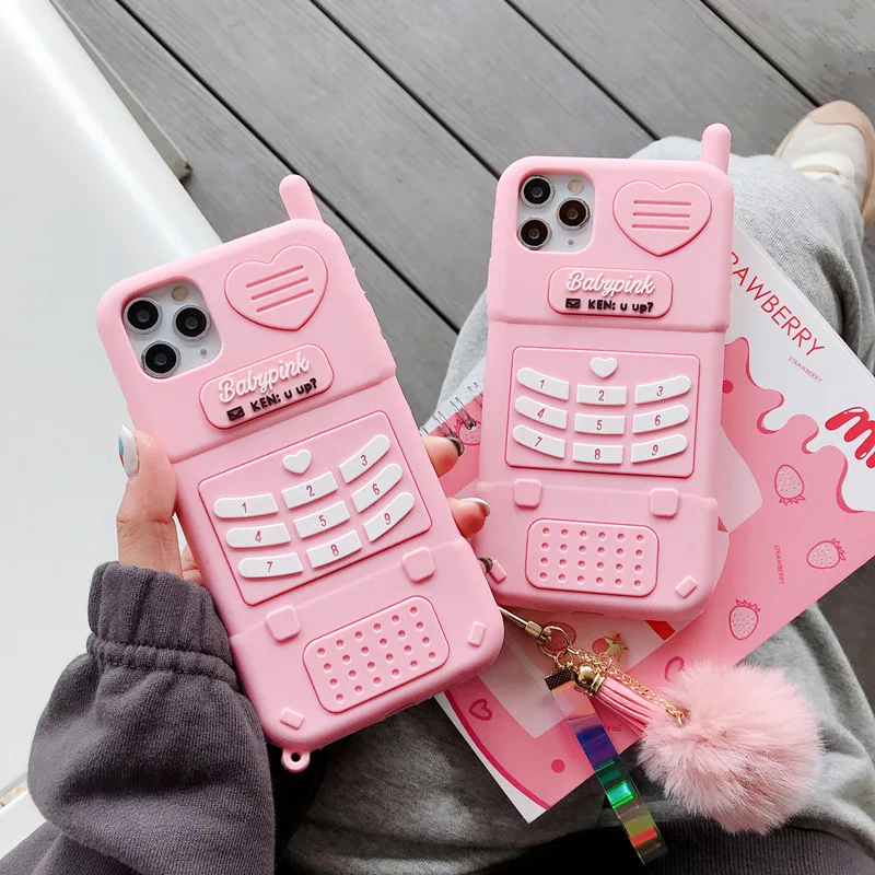 

Cute Pink Love Heart Phone Case for Iphone 12 11 Pro Max Mini XR XSmax 7 8 Plus Kid Girl Gift Soft Silicone Back
