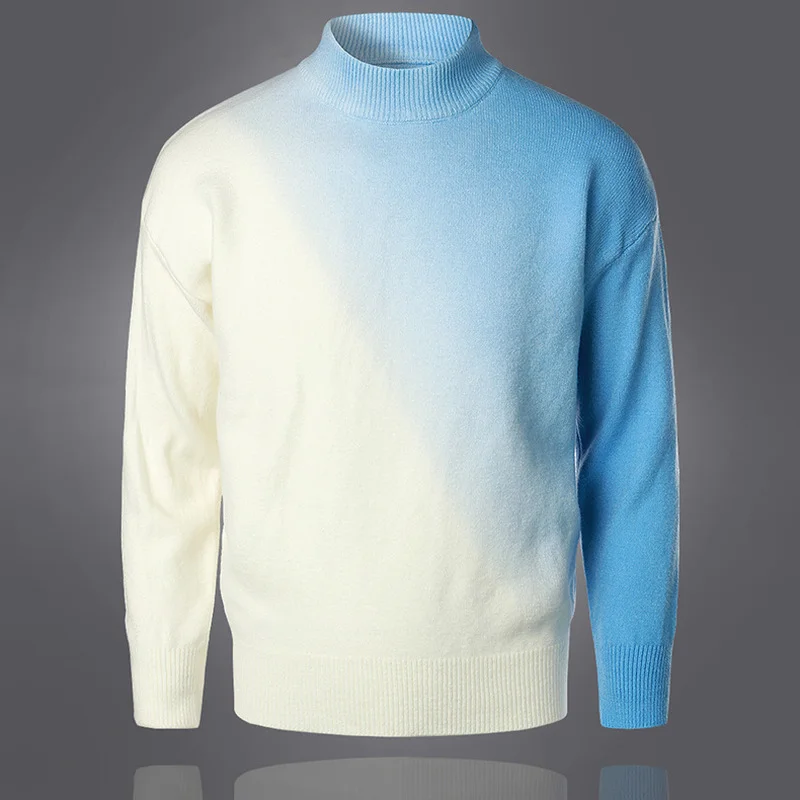 

Мужской Новый универсальный пуловер с высоким воротом на осень и зиму, Модный пуловер с градиентом, дизайнерский теплый повседневный Молод...