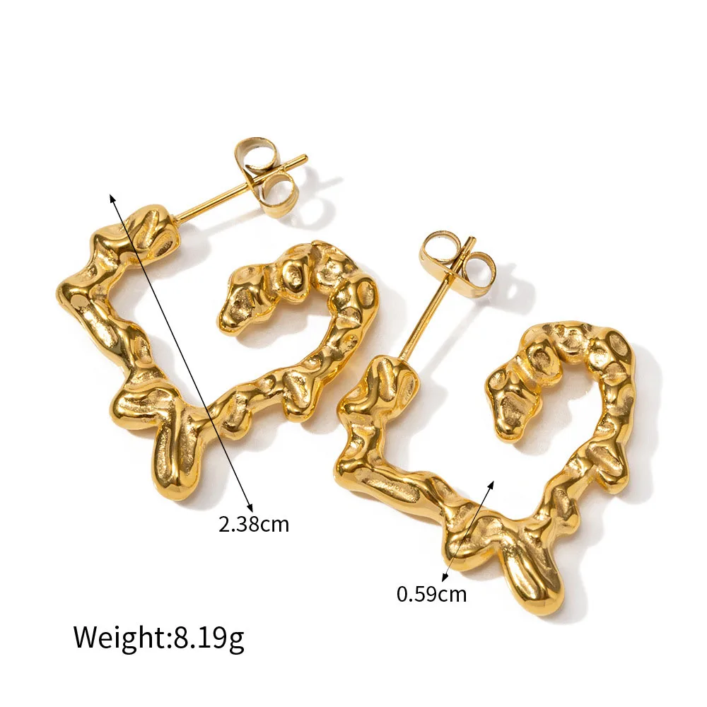 Stainless Steel PVD 18K Gold Plated Tarnish Waterproof Irregular Heart Hoop Earrings For Woman Jewelry Wholesale Trendy
