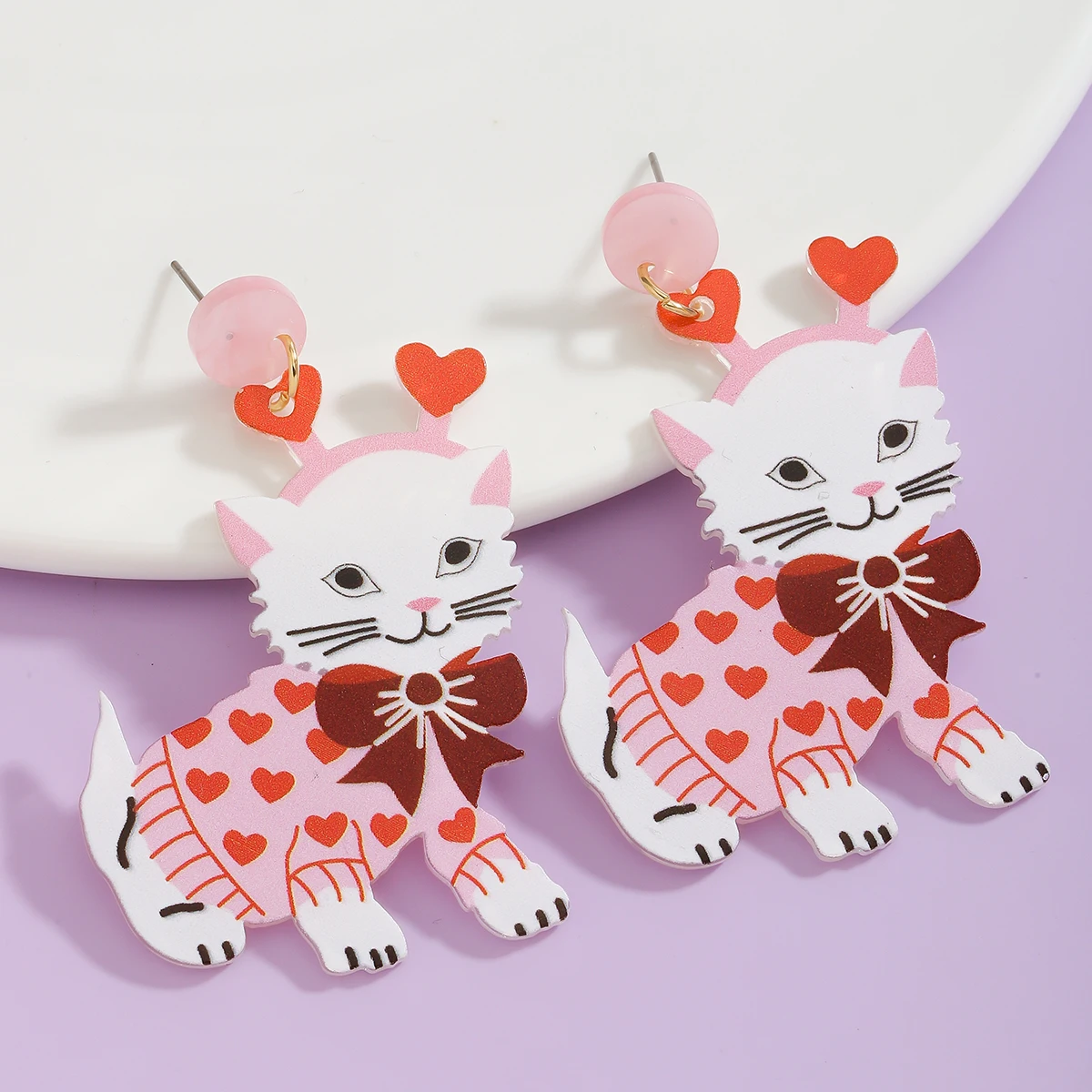 Очаровательные акриловые висячие серьги в форме сердца кота на День святого
