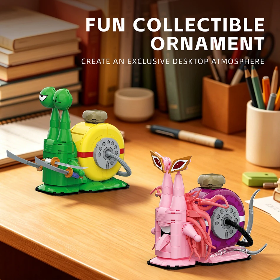 Фото Конструктор Kawaii Animal Snail Telephone Den Den Mushi: Креативные аниме-блоки для сборки телефонной трубки-улитки, игрушки для детей, подарки №3