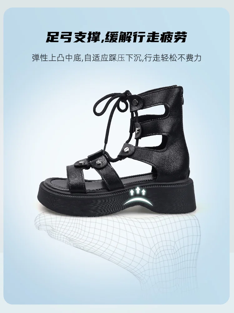 Spring Edge Clear Platform Sandals Women's Summer 2022 New Fashion All-Match High Heel Strap Chunky Heel Roman Sandal Boots