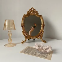 vintage gold mirror for desk decorative european resin carved round antique dresser mirror stand cosmetic mirrors wall decor