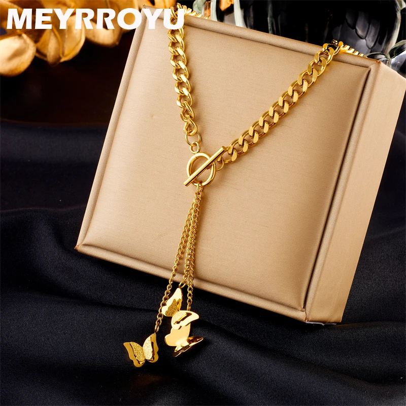 

MEYRROYU 316L Stainless Steel Necklace Butterfly Pendant New Arrival Clavicle For Women Vintage Gift Jewelry Accessories Bijoux