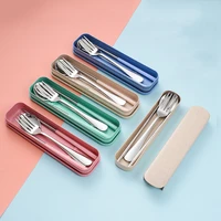 school students office lunch tableware set 304 3pcs chopsticks fork spoon in one box travel business cutlery with storage case