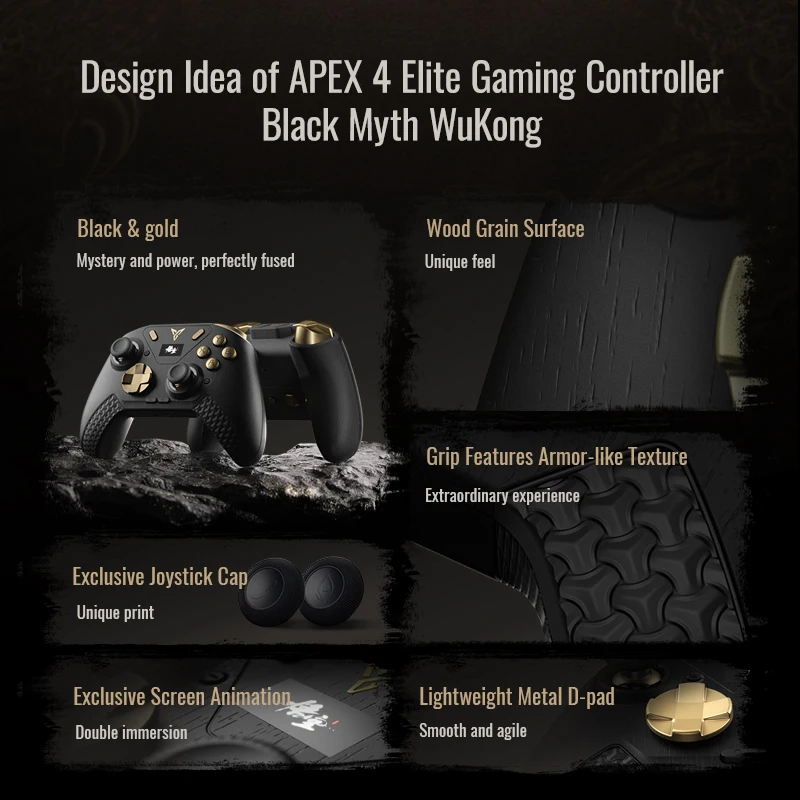 Фото Игровой контроллер Flydigi APEX 4 Black Myth WuKong с функцией Force Feedback, беспроводной геймпад для мобильных телефонов, ПК, ТВ и Nintendo Switch. №2