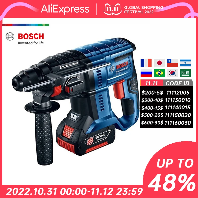 

Bosch GBH 180-LI Cordless Rotary Hammers SDS PLUS Brushless Motor 18V Lithium Battery Multifunctional Impact Drill Power Tools